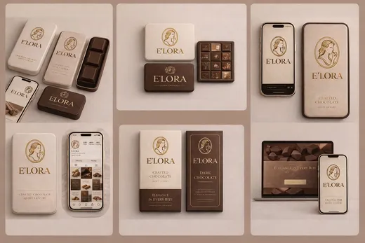 Brand mockups: packaging, phone screens and a website