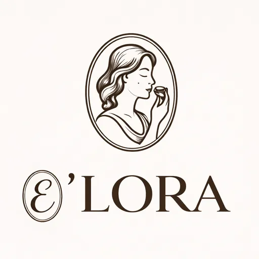 The E'LORA logo: an oval cameo of a woman with the wordmark