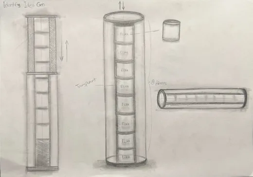 Sketches of the tube with stacked pieces