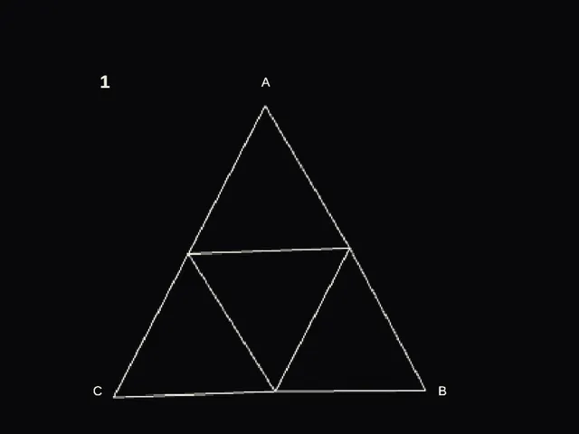 Step 1: the triangle to cut, with corners A, B and C