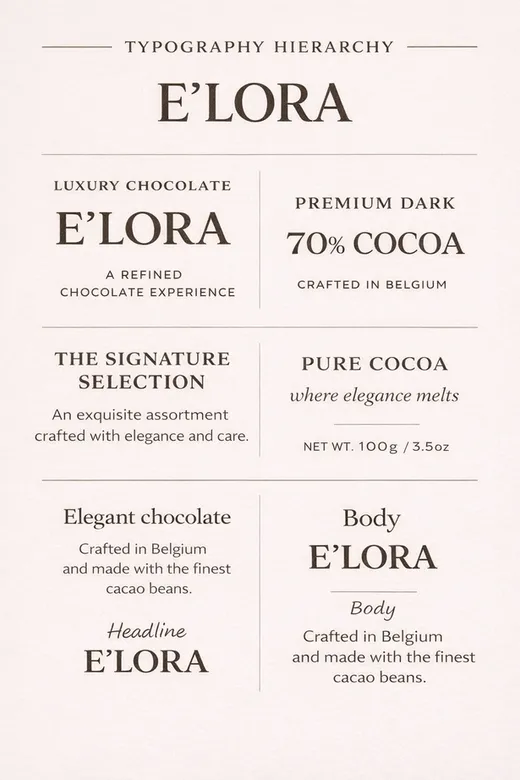 Typography hierarchy for the brand, from wordmark to body text